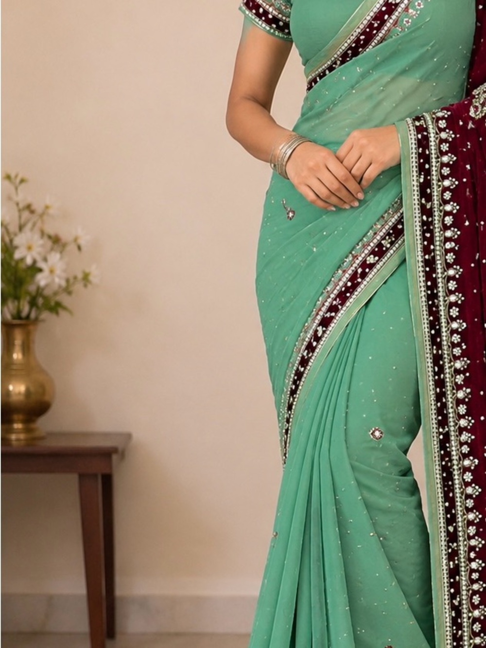 Stone embroidered saree